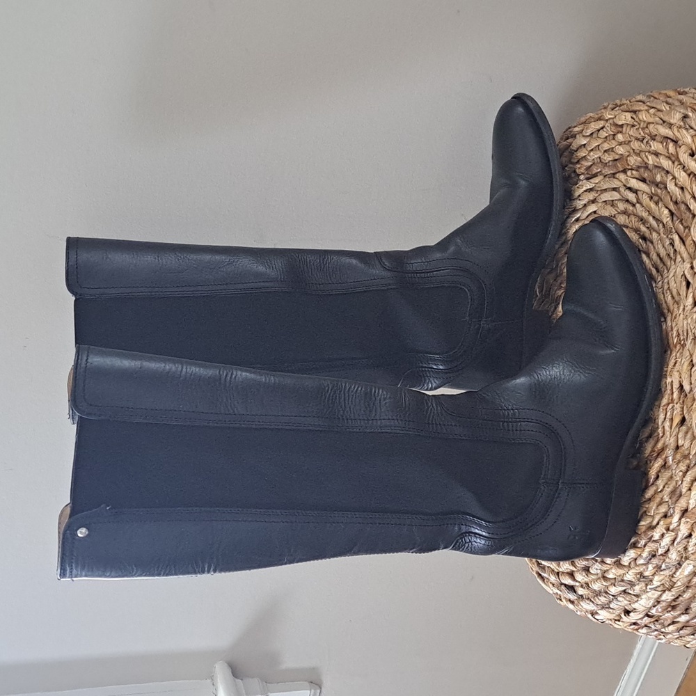 Frye Womens Classic Lindsay Tall Black Leather Riding‎ Boots Elastic Sides S-6